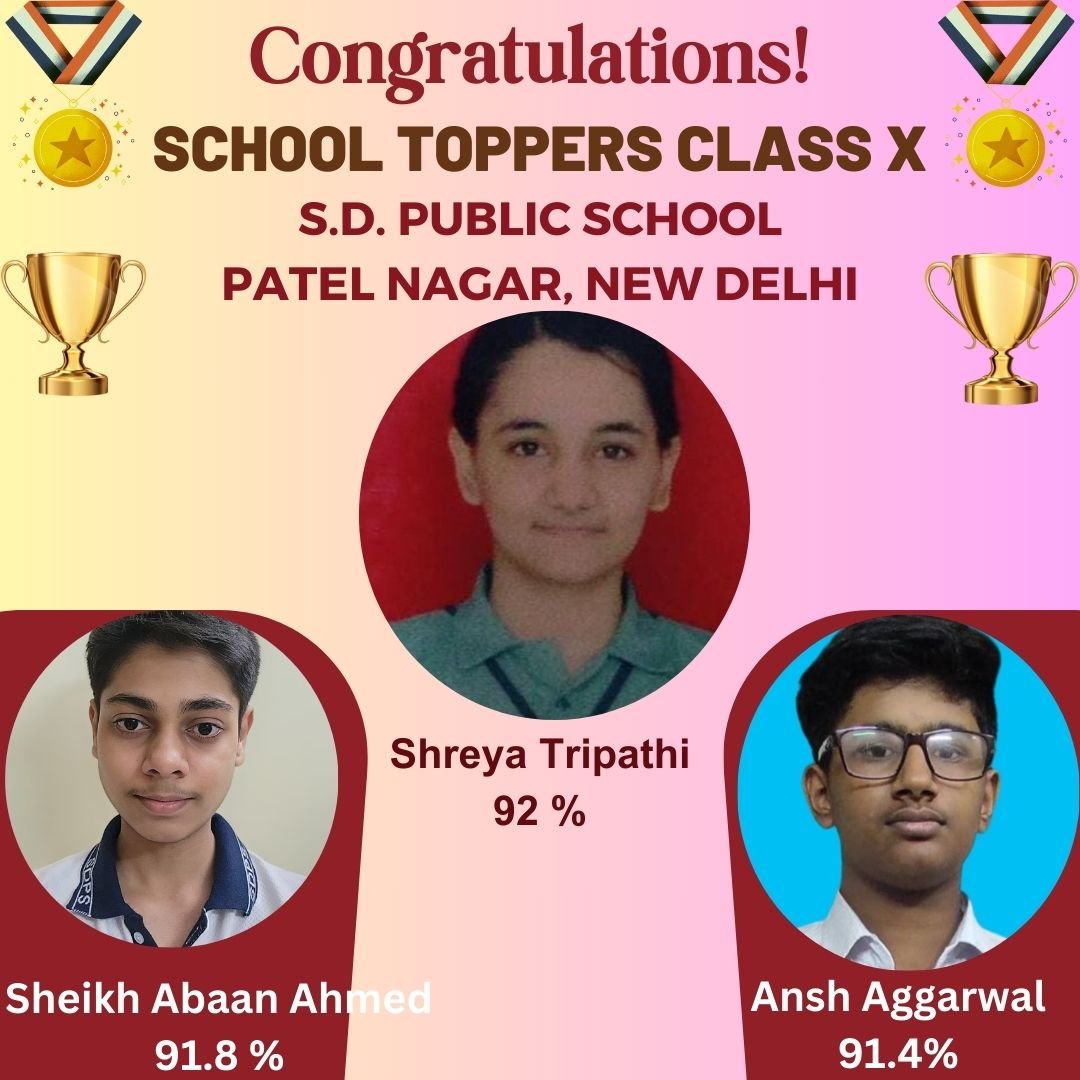 Class X toppers(2023-24), S. D. Public School